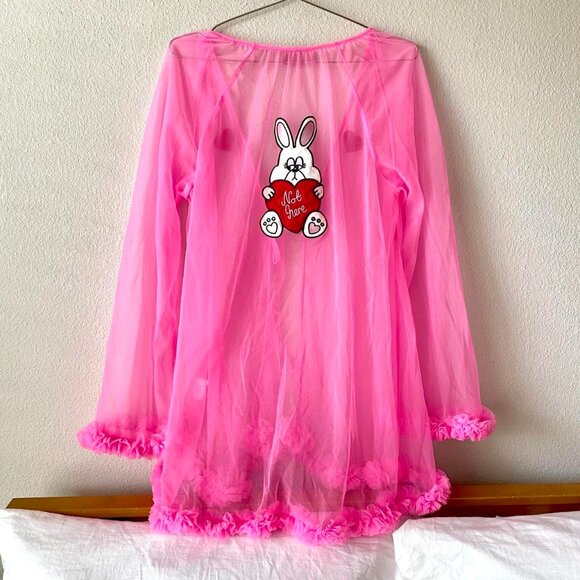 Lazy Oaf Sheer Pink Not Here Bunny Robe Women's Medium Large - Picture 1 of 5
